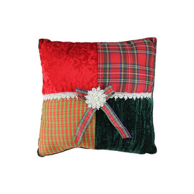 15.5" Red and Green Plaid Square Christmas Throw Pillow