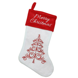 15.5" White and Red Merry Christmas Stocking with Cuff