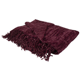 50" x 60" Burgundy Red Plush Chenille Throw Blanket with Fringe