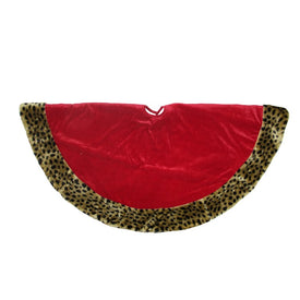 48" Red and Brown Velveteen with Cheetah Print Border Christmas Tree Skirt