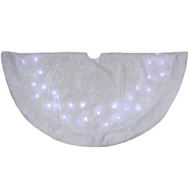 48" White Iridescent Snowflake LED Lighted Christmas Tree Skirt with Faux Fur Trim