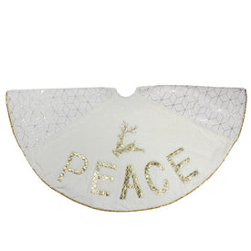 48" Cream and Gold Peace and Reindeer Christmas Tree Skirt
