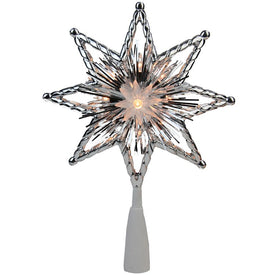 8" Silver and Gray Lighted Star Christmas Tree Topper with Clear Lights