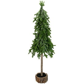 25.5" Unlit Downswept Iced Artificial Christmas Tree with Wood Base