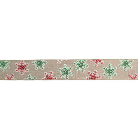 2.5" x 16 Yards Red and Green Snowflake Burlap Wired Christmas Craft Ribbon