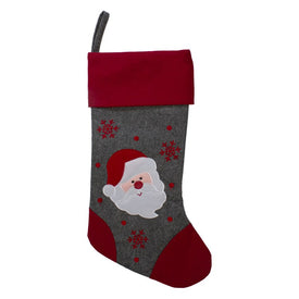 19" Gray and Red Embroidered Santa Claus Christmas Stocking