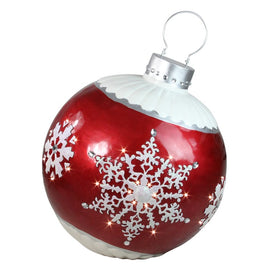 26.5" Red Ball Christmas Ornament with Snowflake LED Lighted Outdoor Decoration