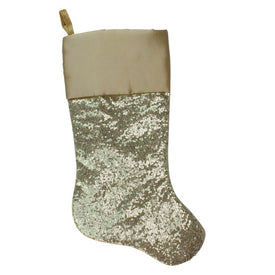 22" Golden Metallic Sequined Christmas Stocking with Satin Cuff