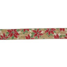 2.5" x 16 Yards Red and Green Poinsettia Wired Christmas Craft Ribbon