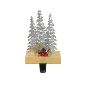 8.5" Silver and Red Wooden Christmas Trees Stocking Holder