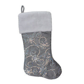 22" Silver Metallic Sequined Christmas Stocking with Faux Fur Cuff