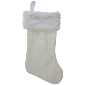 19" Cream Cable Knit Christmas Stocking with White Faux Fur Cuff