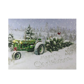 12" x 15.75" Merry Christmas Tractor Fiber Optic and LED Lighted Canvas Wall Art