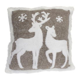 20" Brown and White Plush Sherpa Reindeer Throw Pillow