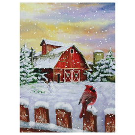 15.75" x 12" Snowy Sunset Barn Scene LED Back Lit Christmas Wall Art