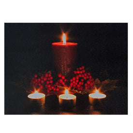 12" x 15.75" Red and Green Candles LED Lighted Christmas Canvas Wall Art