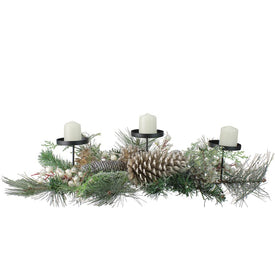 24" Long Needle Pine and Berries Christmas Candle Holder