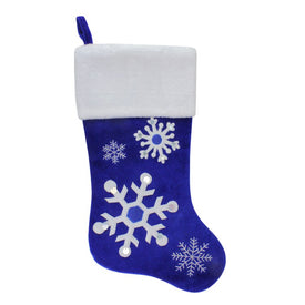 22.25" Blue and White Velveteen Embroidered Christmas Stocking