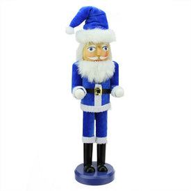 14" Decorative Blue and White Santa Wooden Holiday Nutcracker