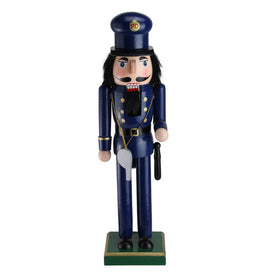 14" Blue and Black Wooden Christmas Nutcracker Police Officer