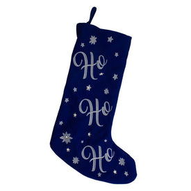 18" Blue Ho Ho Ho with White Snowflakes LED Lighted Christmas Stocking
