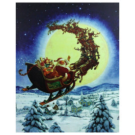 19.75" x 15.75" Flying Santa Claus and Sleigh LED Back Lit Christmas Wall Art