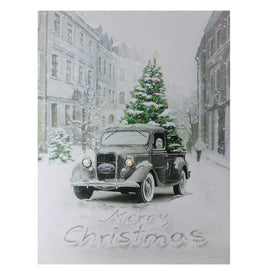 15.75" Ford Truck Merry Christmas LED Lighted Canvas Wall Art