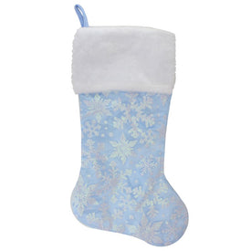 19" Blue Iridescent Glittered Snowflake LED Lighted Christmas Stocking
