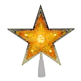 9" Gold and Amber Crystal Five-point Star Lighted Christmas Tree Topper with Clear Lights