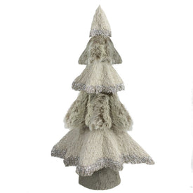20" Gray and Beige Textured Triangular Tabletop Christmas Tree with Glitter Accents