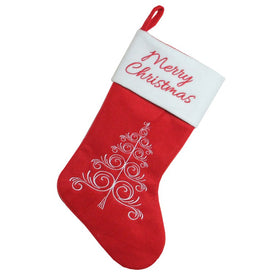 15.75" Red and White Merry Christmas Tree Stocking with Cuff