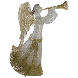 44" Gold and Silver Glitter Cotton Thread Angel LED Lighted Outdoor Christmas Decoration