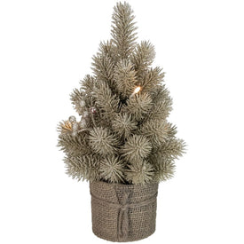 10.25" Champagne Metallic Glitter Potted Artificial Christmas Tree with Clear LED Lights