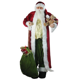 6' Standing Plush Christmas Santa Claus Figurine with Teddy Bear and Gift Bag