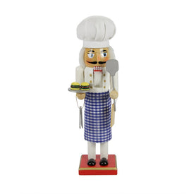 14.25" White and Blue Chef with Gingham Apron Christmas Nutcracker