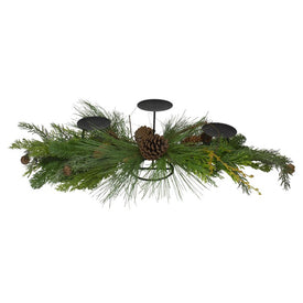 32" Brown and Green Artificial Pine Cone and Pine Needle Christmas Candle Holder
