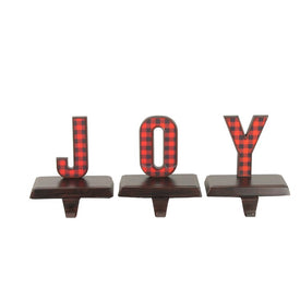 6" Red and Black Buffalo Plaid Joy Christmas Stocking Holders Set of 3