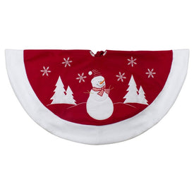 36" Red and White Winter Snowman Embroidered Christmas Tree Skirt