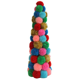19.25" Multi-Color Bohemian Wool Pom-pom Christmas Cone Tree