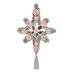 11" Silver Tinsel Star of Bethlehem Lighted Christmas Tree Topper with Clear Lights