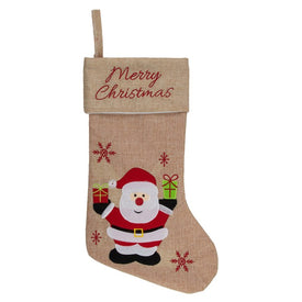 19" Beige and Red Santa Claus Embroidered Christmas Stocking