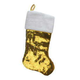 22.75" Gold and Silver Reversible Sequined Christmas Stocking