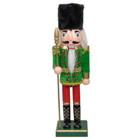 14" Green and Red Christmas Nutcracker Soldier with Spear