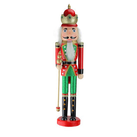 24" Red and Green Wooden Christmas Nutcracker King with Scepter