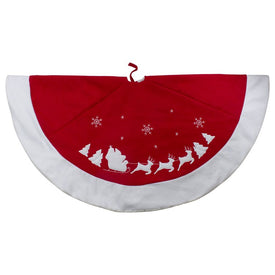 48" Red Sleigh and Reindeer Embroidered Christmas Tree Skirt