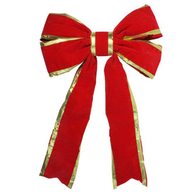 25" x 37" Giant Red 3-D Four-Loop Velveteen Christmas Bow with Gold Trim