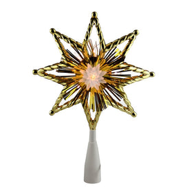 8" Gold Tinsel Eight-point Star Christmas Tree Topper with Clear Lights