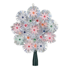 8" Silver Retro Starburst Pre-Lit Christmas Tree Topper with Multi-Color Lights