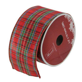 2.5" x 10 Yards Red and Blue Plaid Wired Christmas Craft Ribbon