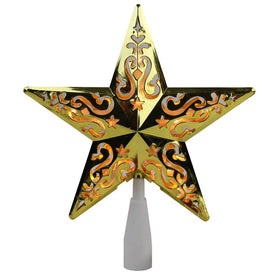 8.5" Lighted Gold and White Star Cutout Design Christmas Tree Topper with Clear Lights